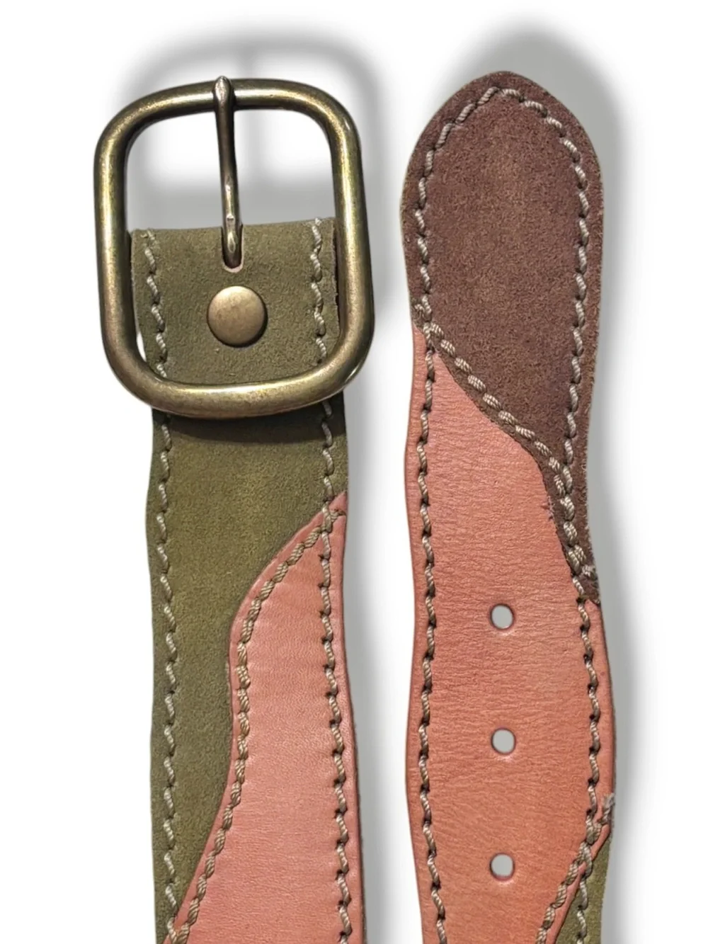 LUCKY BRAND Leather Suede Patchwork Stitched Boho Belt Size Medium